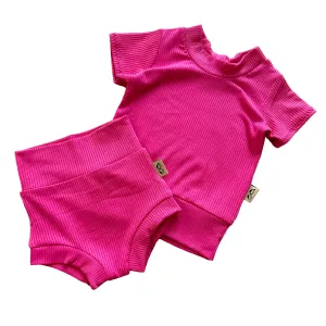 Fuchsia Ribbed Summer Lounge Set