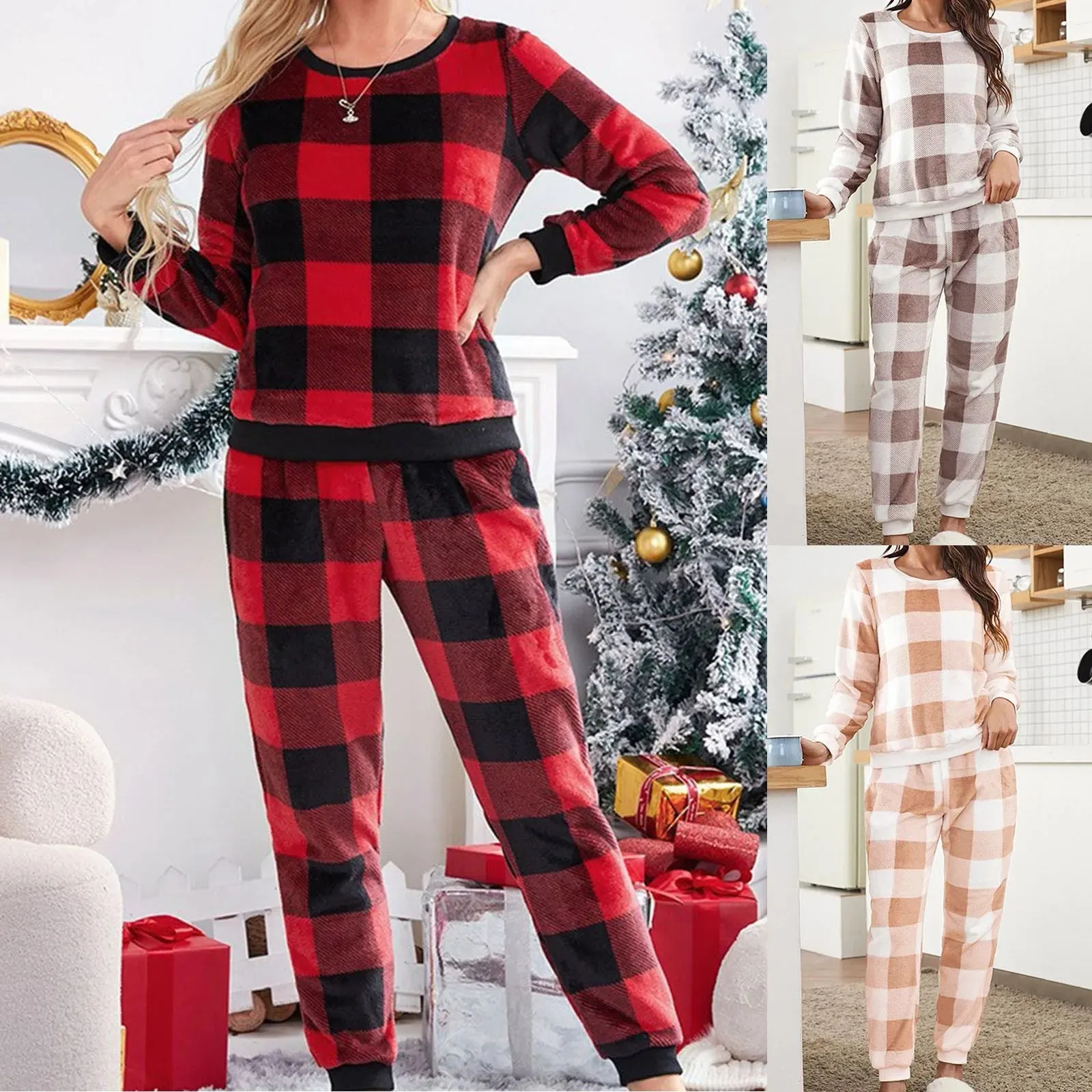 Full Body Pajamas Suits – Warm Plaid Flannel Sleepwear