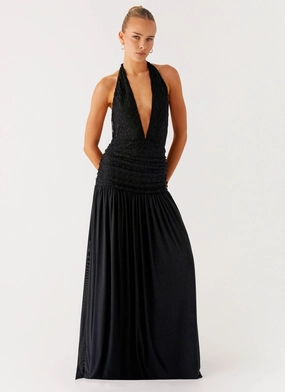 Unisex Option Spring Ready Full Attention Maxi Dress - Black