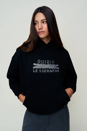 Bedazzled Pull Over Hoodie Simple Layered