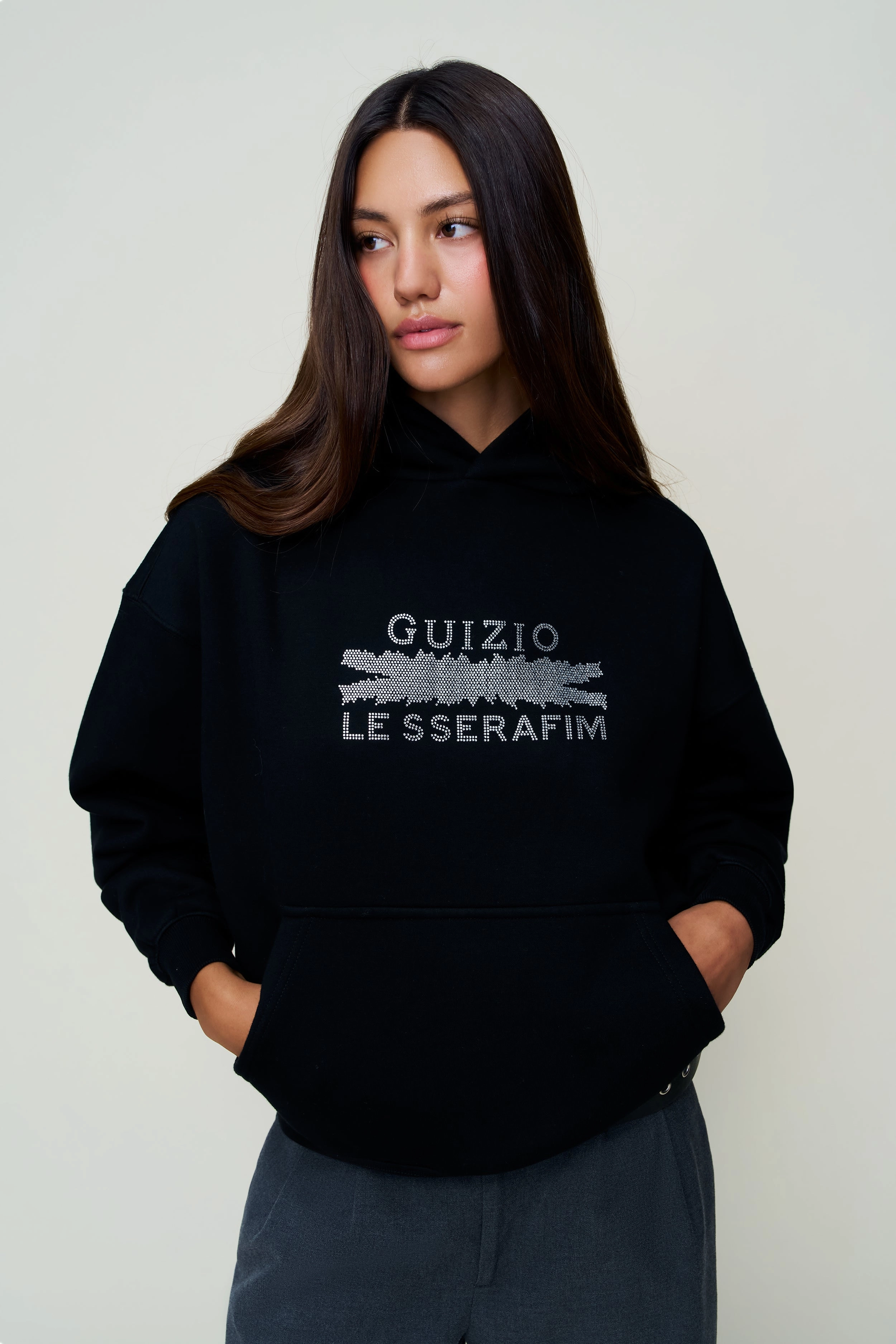 Bedazzled Pull Over Hoodie Simple Layered
