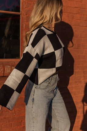 Anti Snag Fabric Airflow Channel Weave Brentwood Checkered Cropped Sweater- Black