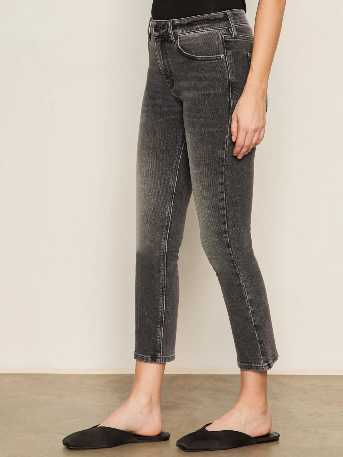 Astra Kick Crop Jean Washed Black Denim All Season Versatility Cooling Fabric