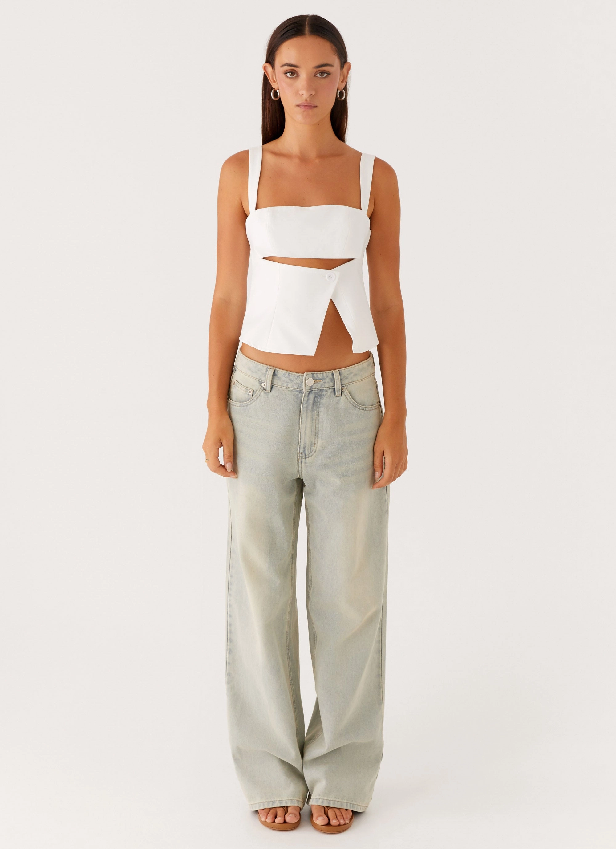 Pia Cut Out Top - White WaffleWeave