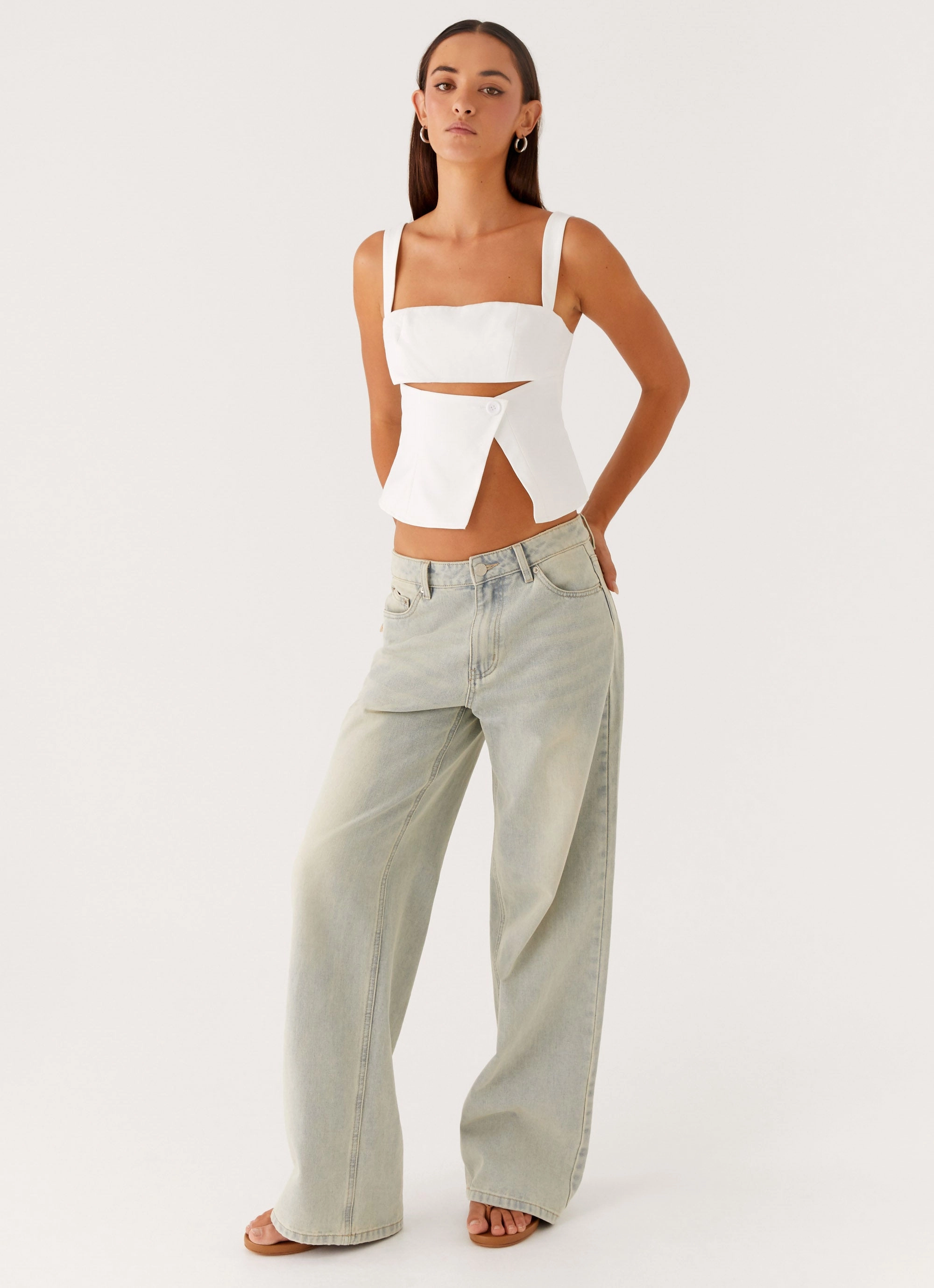 Pia Cut Out Top - White Casual Button-Down