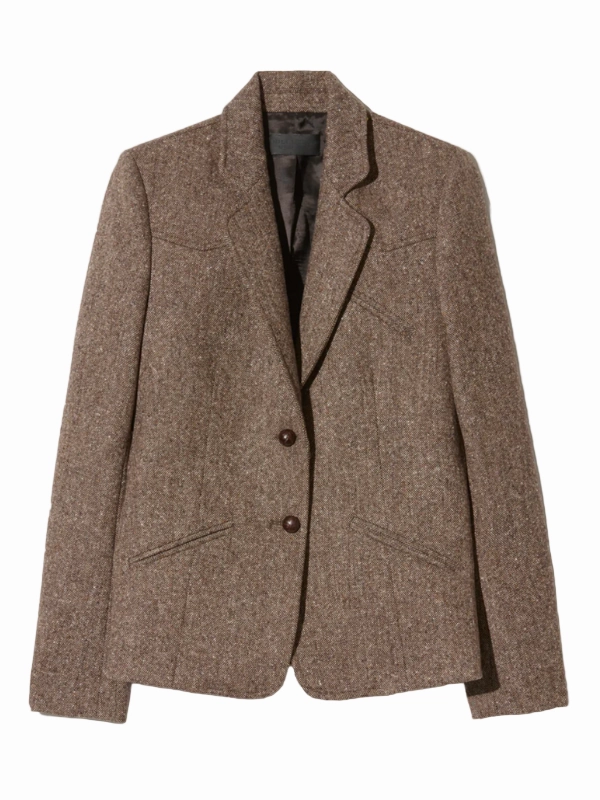 snap closure Snow Friendly Lyon Jacket in Brown Donegal
