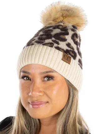 Funky Junque Cozy Knit Pom Beanie - Stylish Winter Hat for Women - Animal Prints, Value Packs, Wool Blend