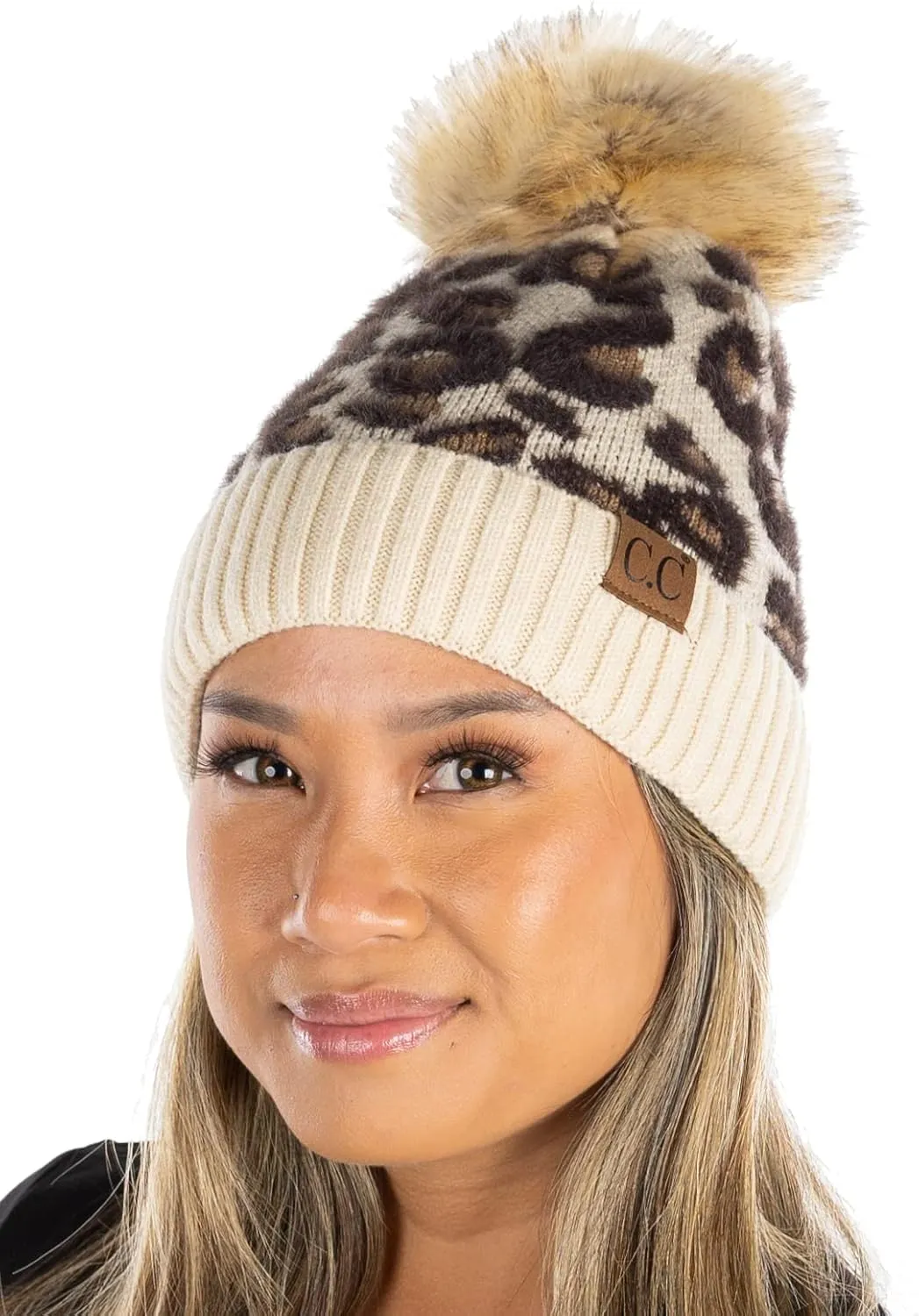 Funky Junque Cozy Knit Pom Beanie - Stylish Winter Hat for Women - Animal Prints, Value Packs, Wool Blend