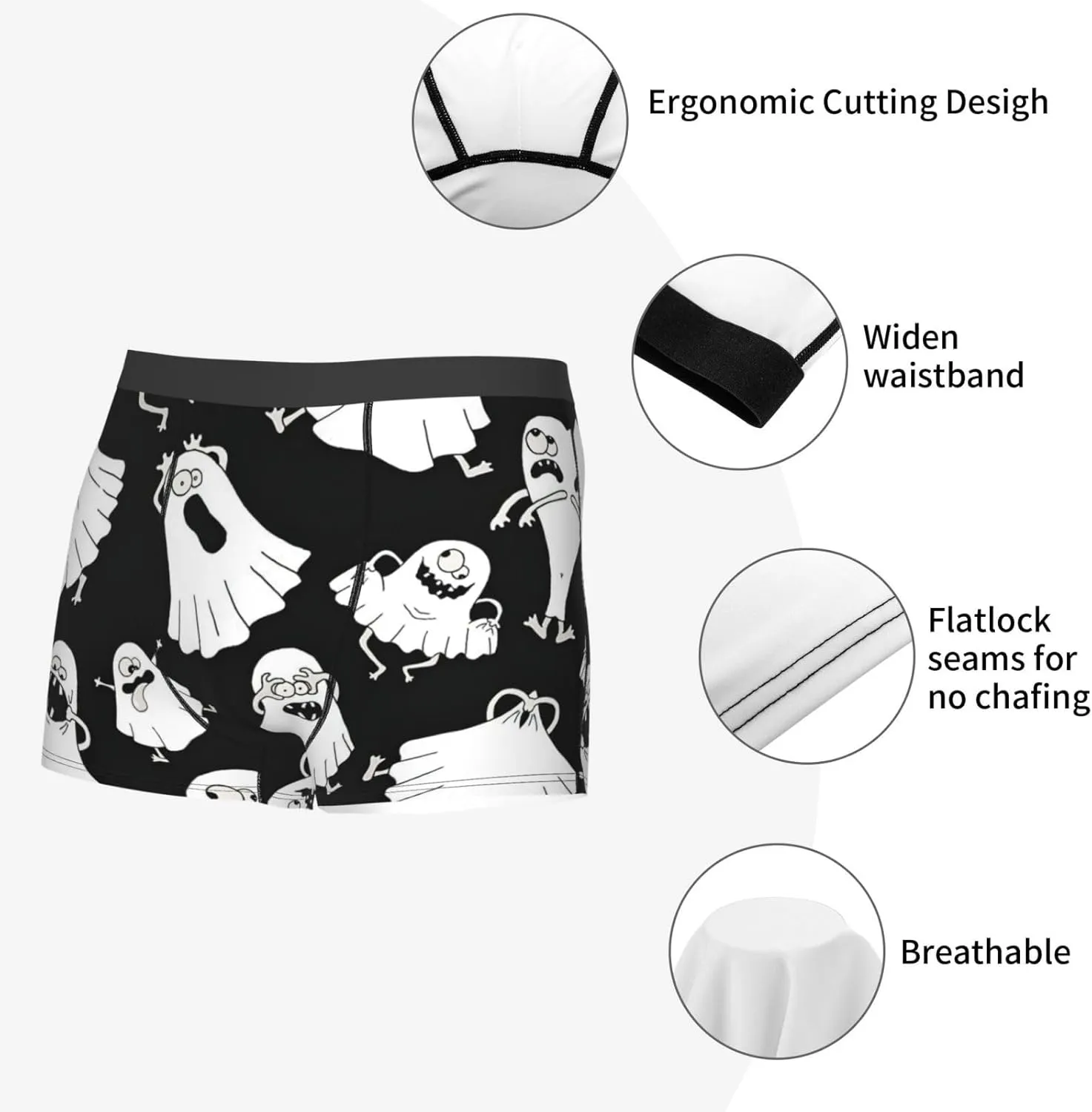 Funny White Ghost Boxer Briefs, Moisture Wicking & Breathable,Underwear for Men