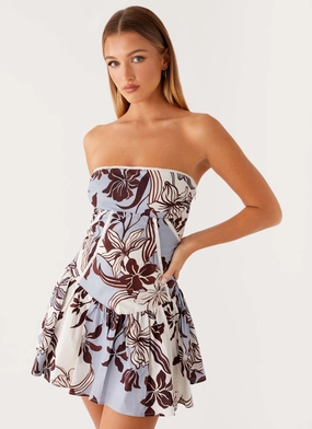 Comfy Style Larnie Linen Mini Dress - Bluewood Blossom