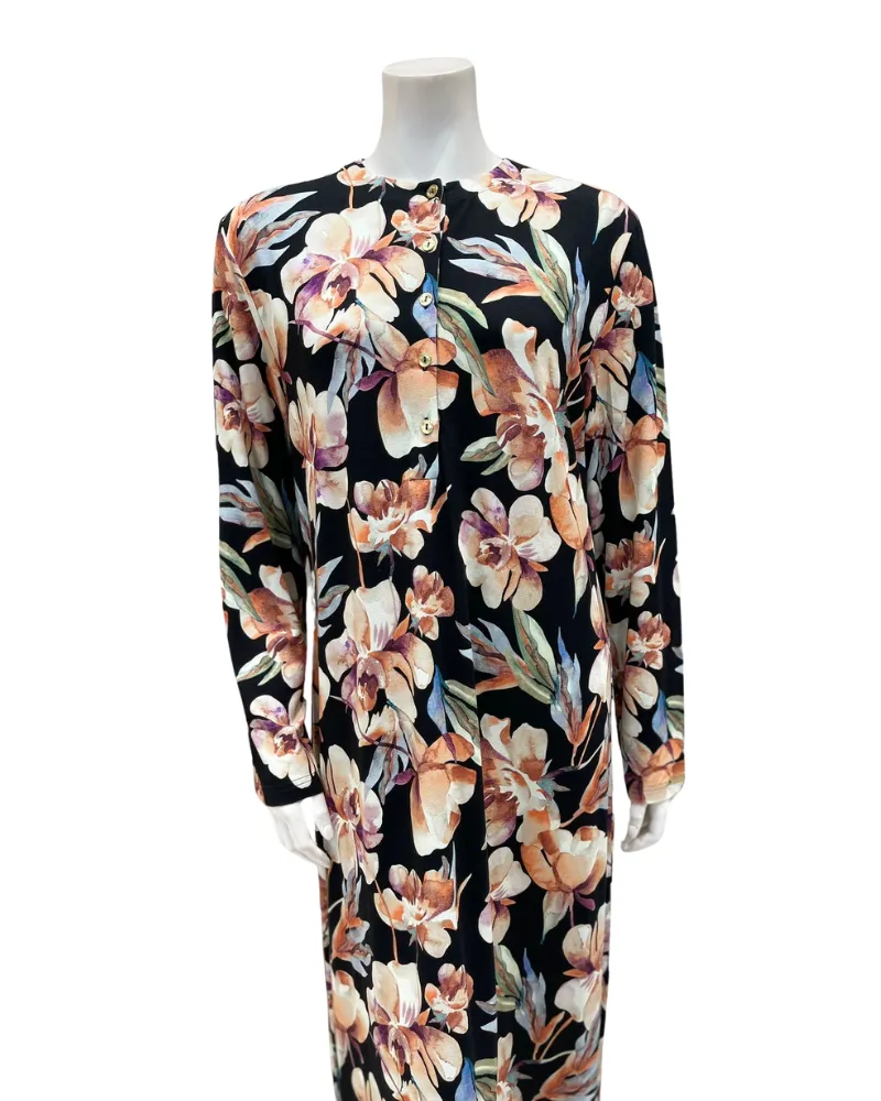Furstenberg Black Floral Paradise Print Button Down Modal Nightgown