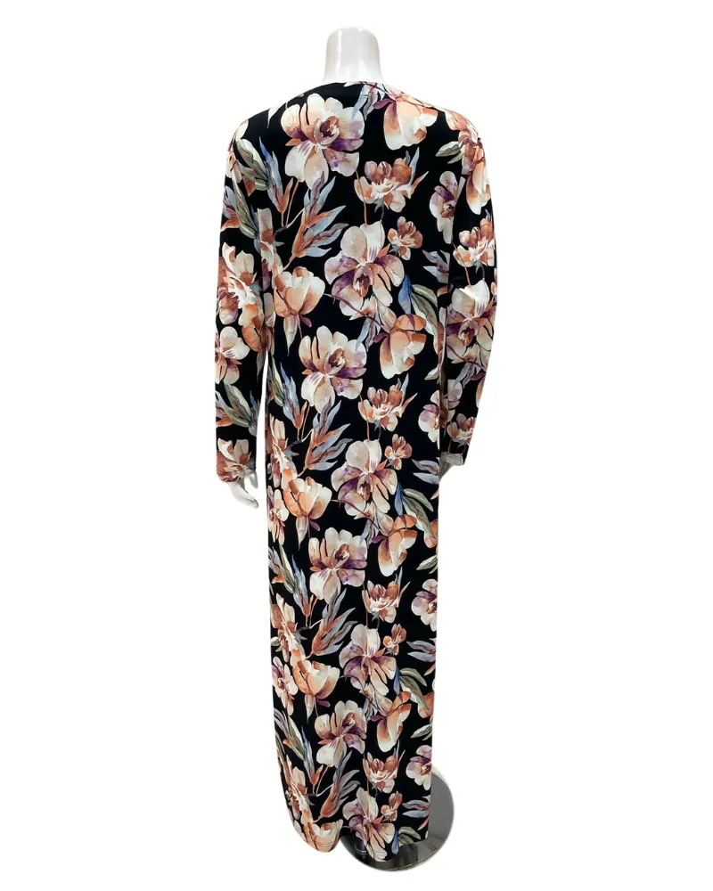 Furstenberg Black Floral Paradise Print Button Down Modal Nightgown