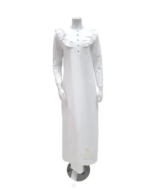 FW21N27A White V Ruffle Button Down Cotton Nightgown