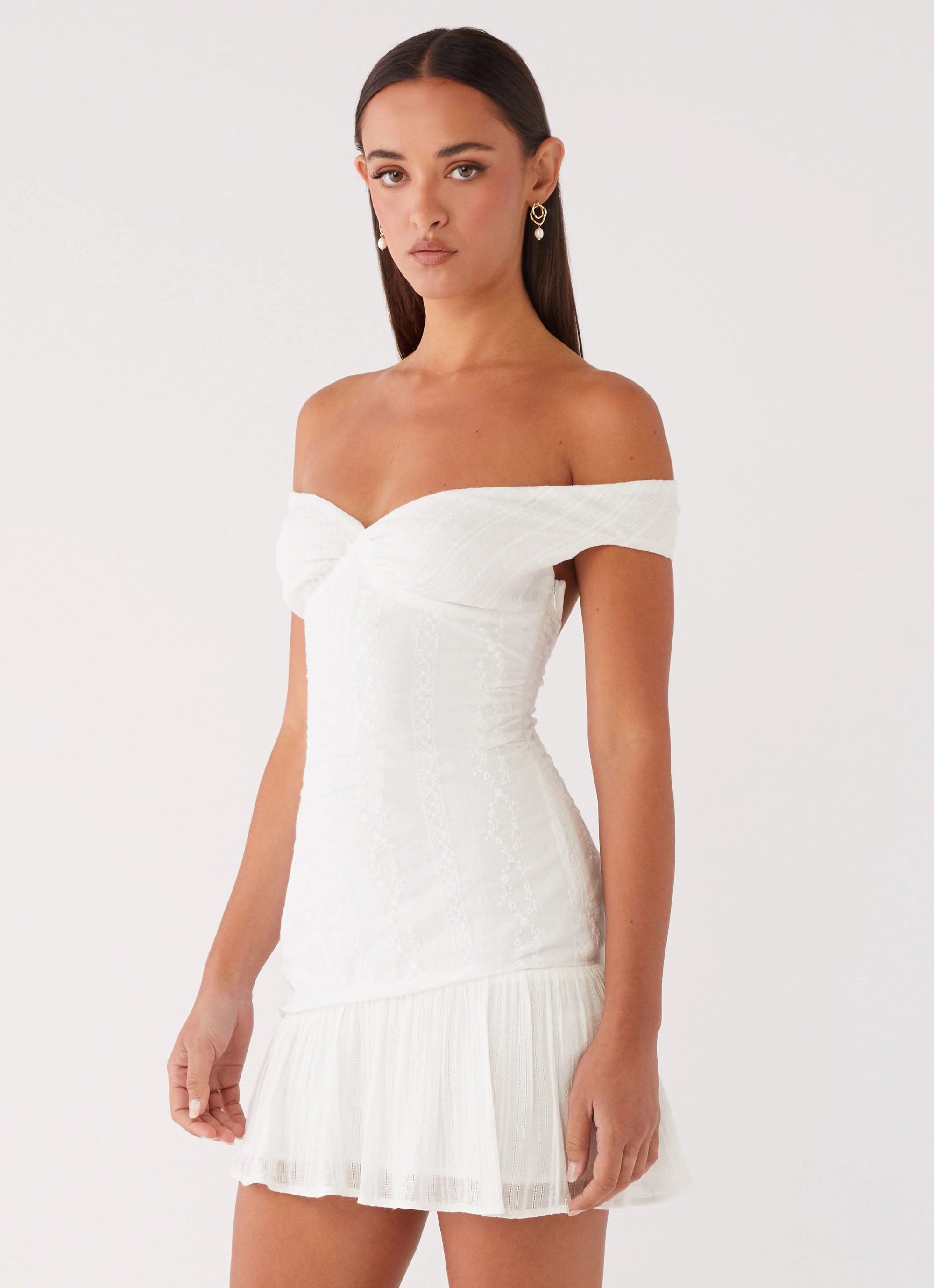 Gabby Ruffle Hem Mini Dress - Ivory Budget Friendly