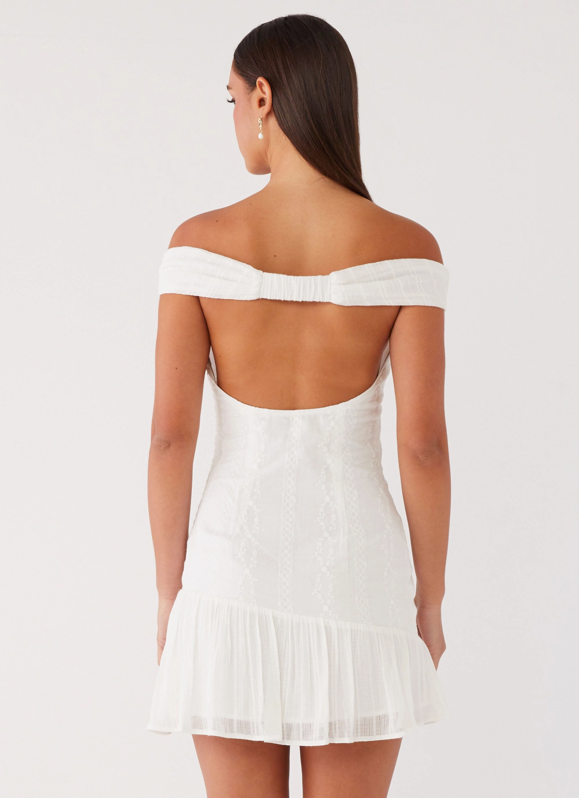 Sheer Overlay Gabby Ruffle Hem Mini Dress - Ivory