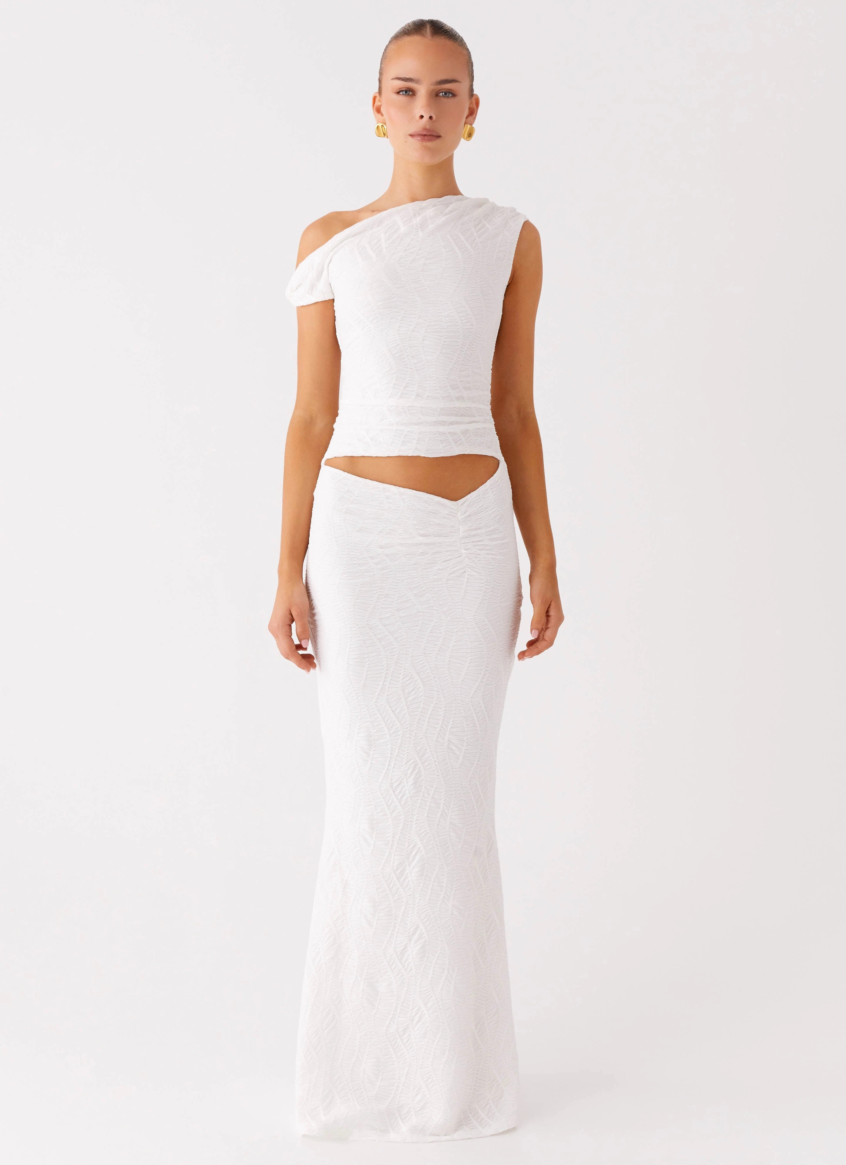 Galantis One Shoulder Maxi Dress - White Bold Statement Polished Form