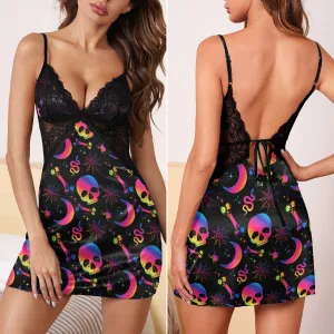 Galaxy Magic Skull Women's Back Lace Babydolls Nightgowns