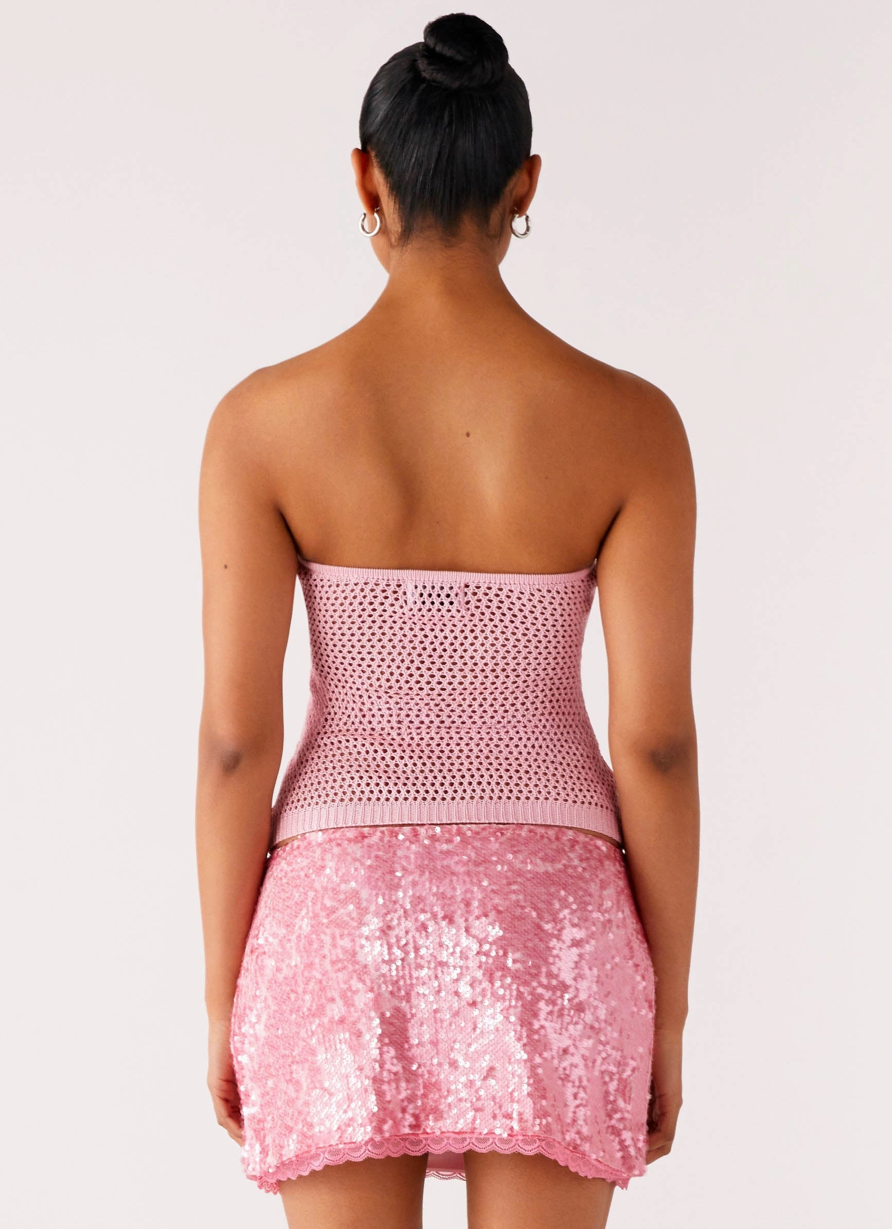 Galia Crochet Top - Pink Ribbed Hemline