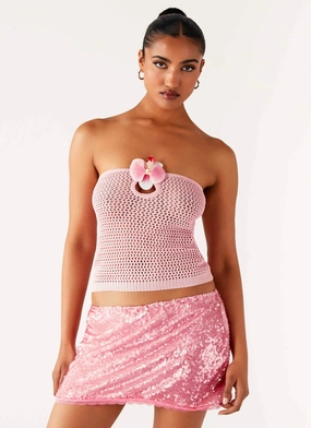 Galia Crochet Top - Pink Contrast Stitch Detail MultiFunctional Pocket Placement