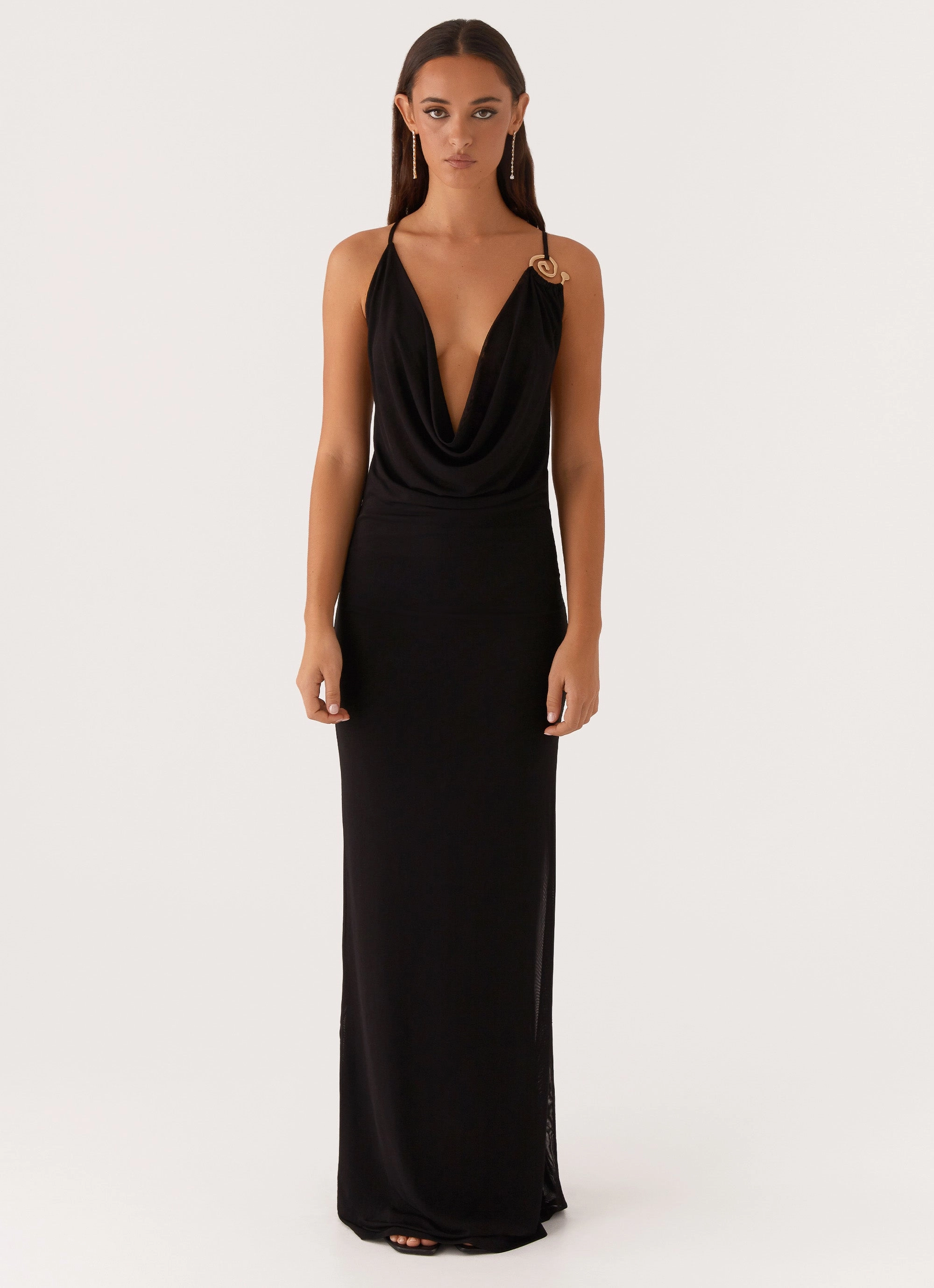 Game Player Maxi Dress - Black Flattering Shape Compact Fit