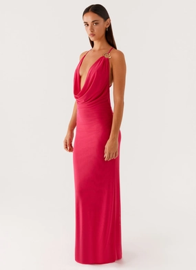 Compact Fit Natural Flow Game Player Maxi Dress - Hot Pink