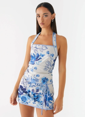 Crisp Finish Classic Comfort Garden Party Mini Dress - Serene Sky Floral