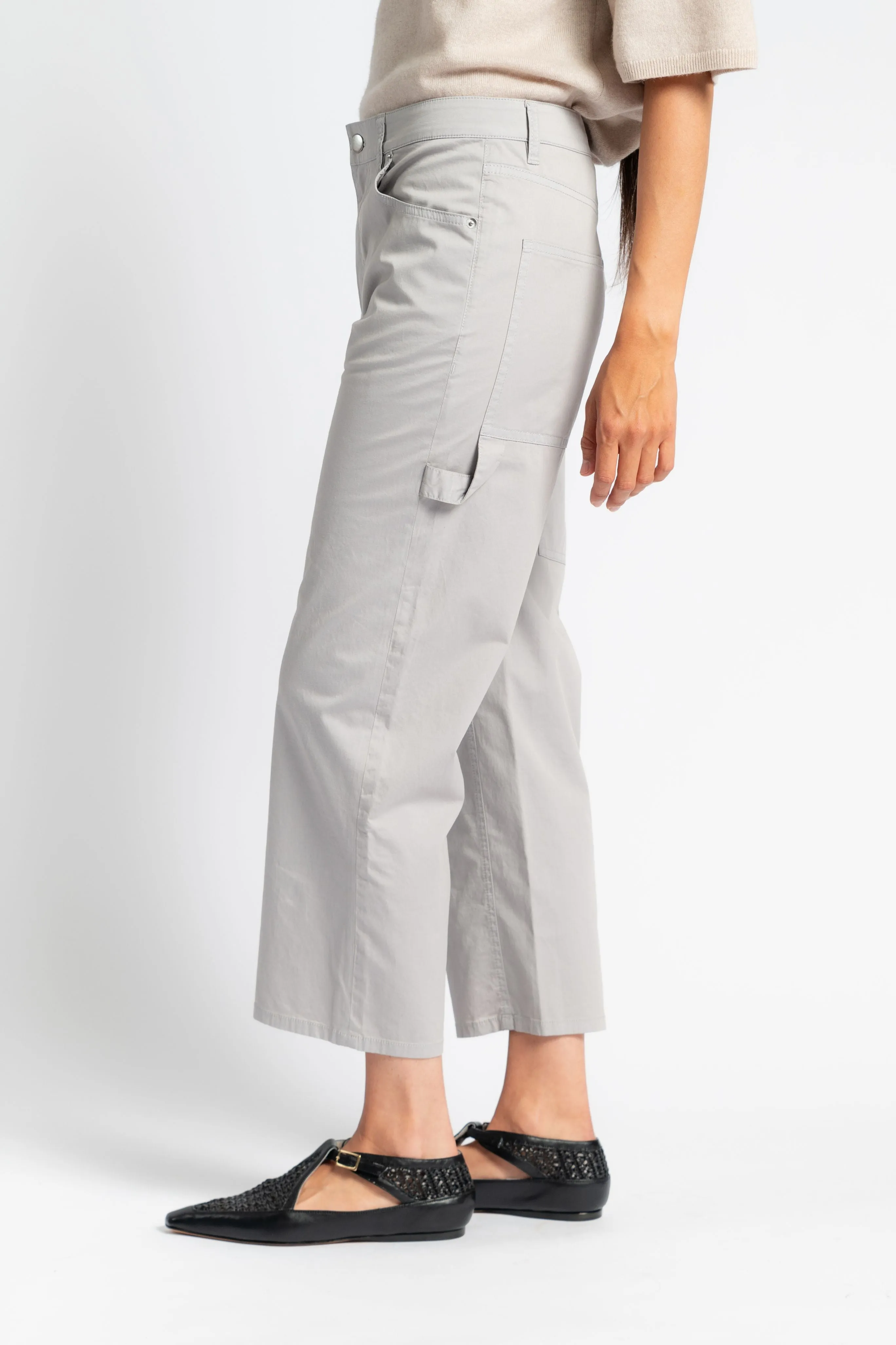 Garment Dyed Silky Cotton Cropped Slouchy Cargo Stretch Recovery
