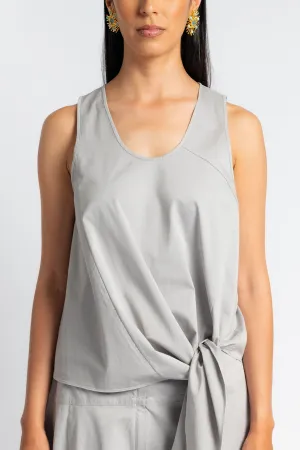 Antimicrobial Finish Garment Dyed Silky Cotton Tie Front Top