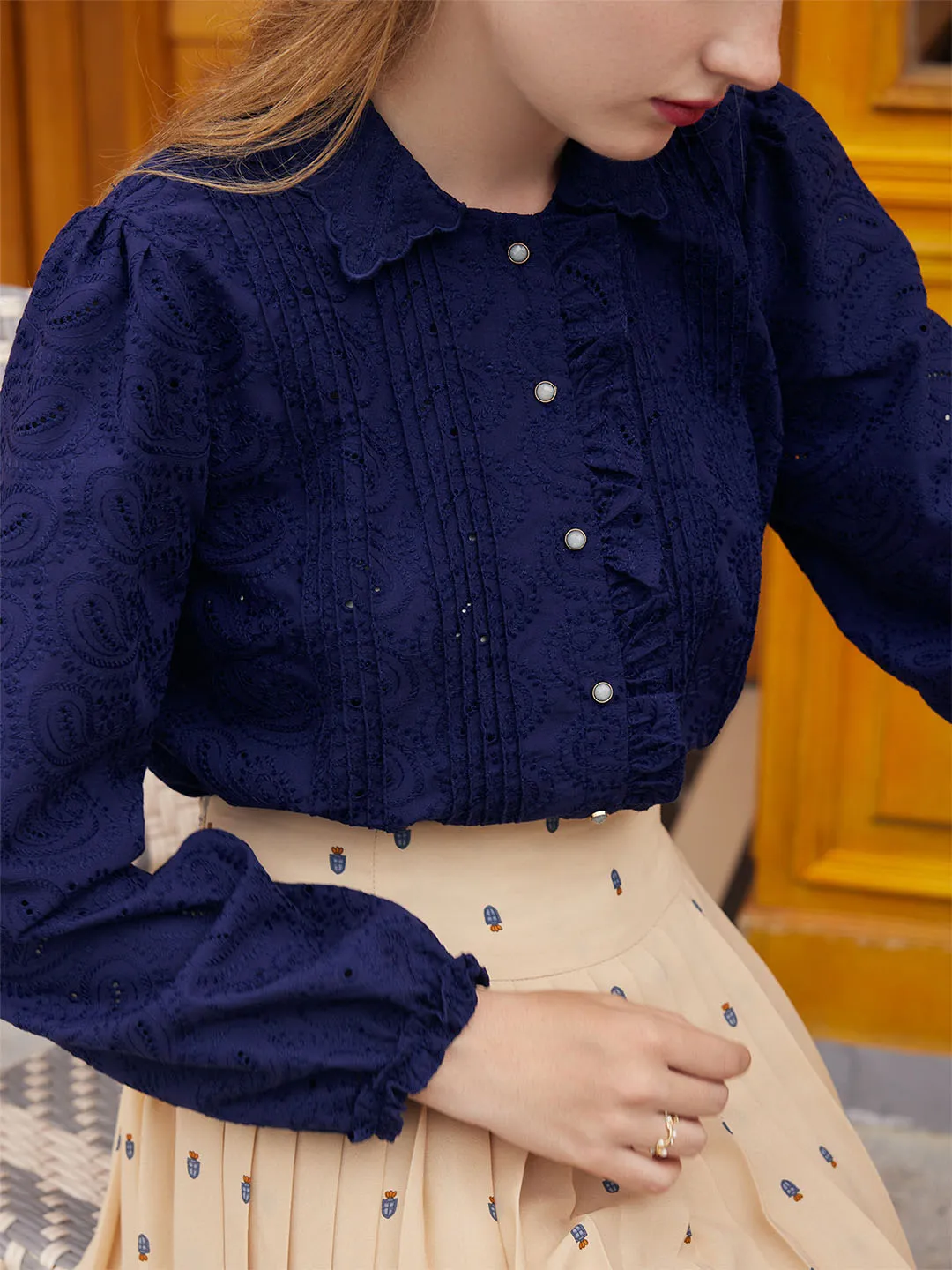 ??Flash Sale??Tobey Navy Blue Blouse FrayResistant Fabric AntiSnagYarnProcessing