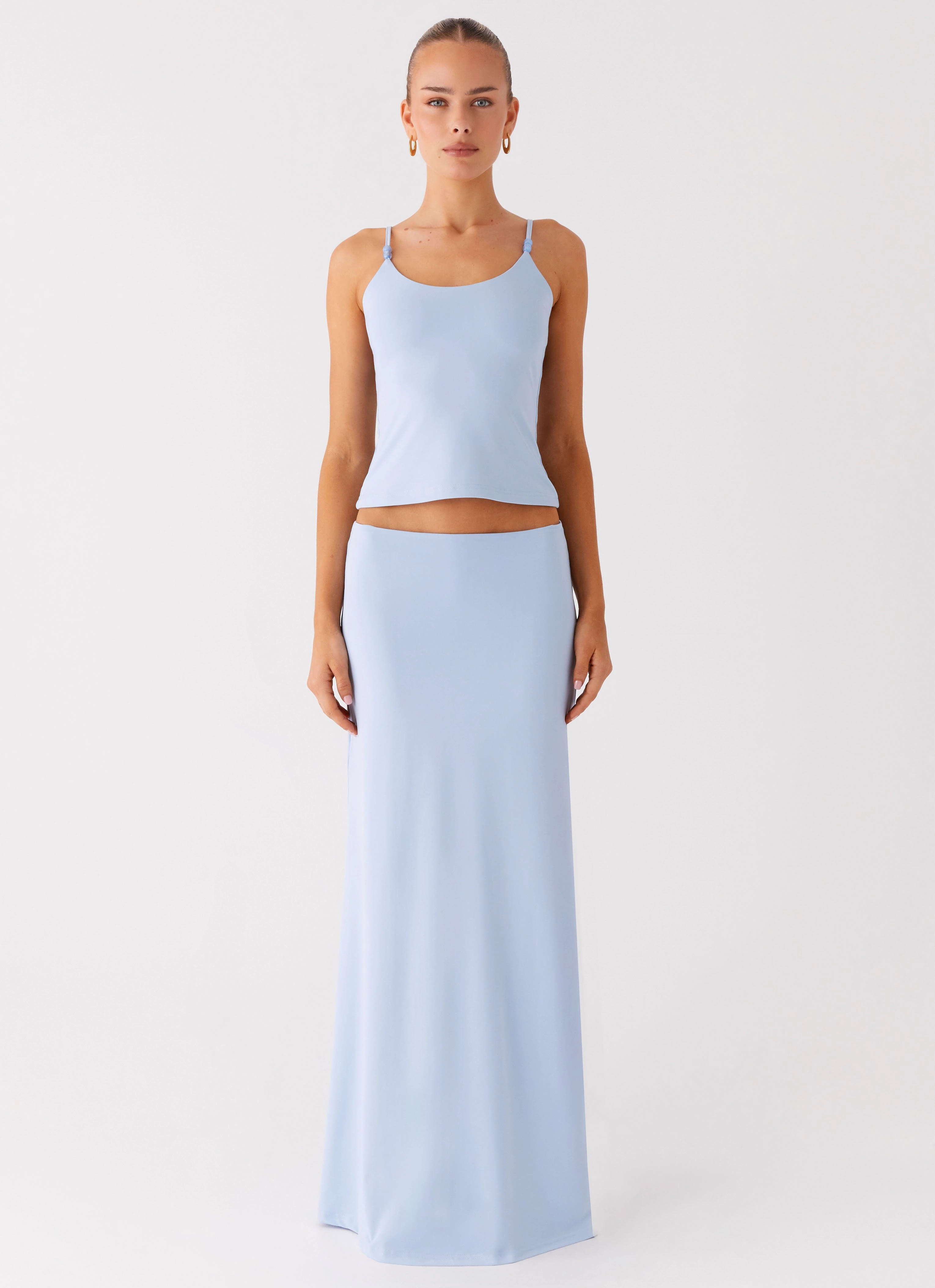 Garrix Bead Cami Top - Baby Blue MultipanelLayout LayeredNeckline