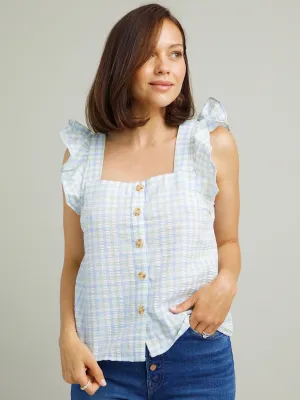 Anti Fade Technology Gemma Plaid Top - Blue