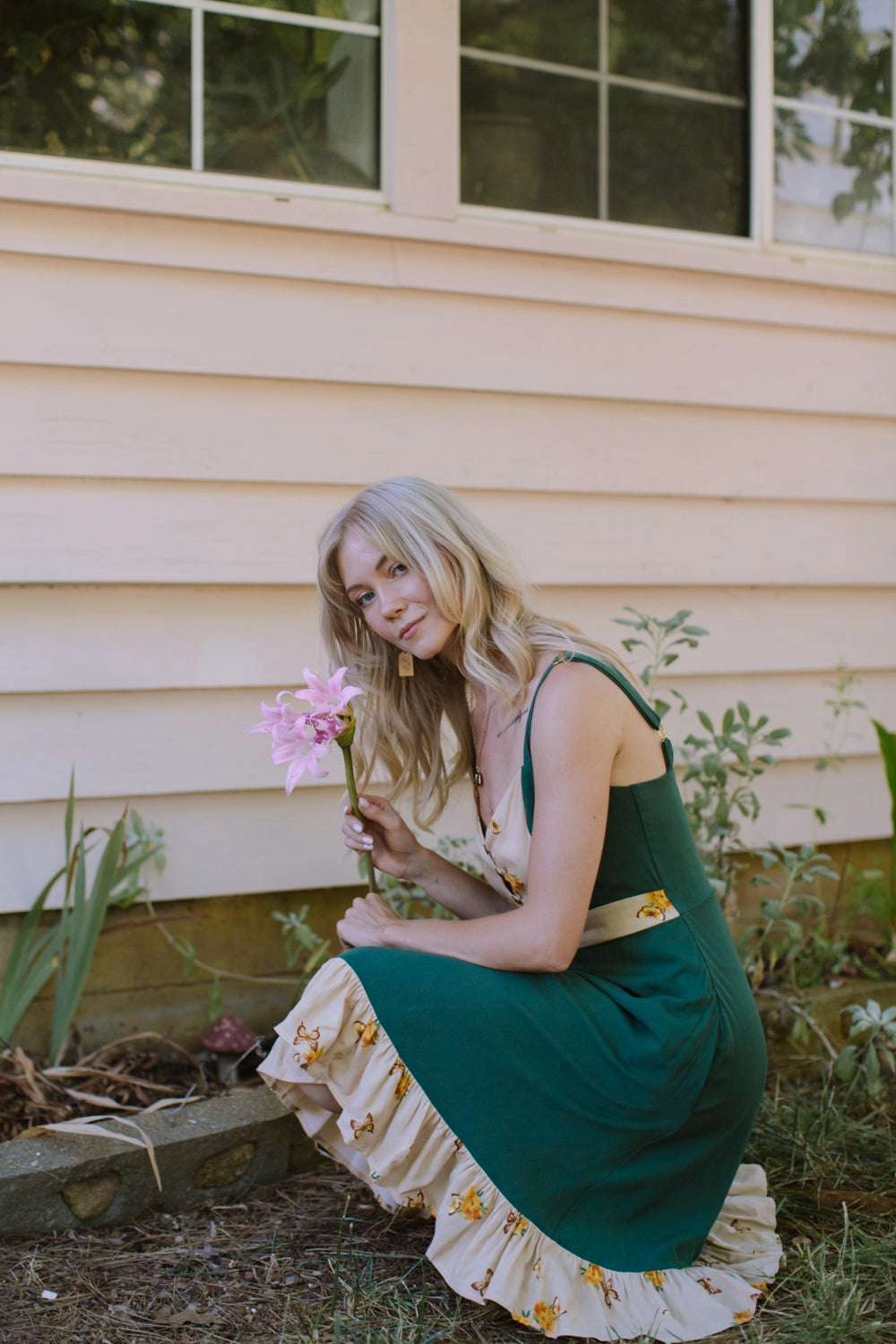 Gemma Dress in Green Butterfly Natural Style French Vibe