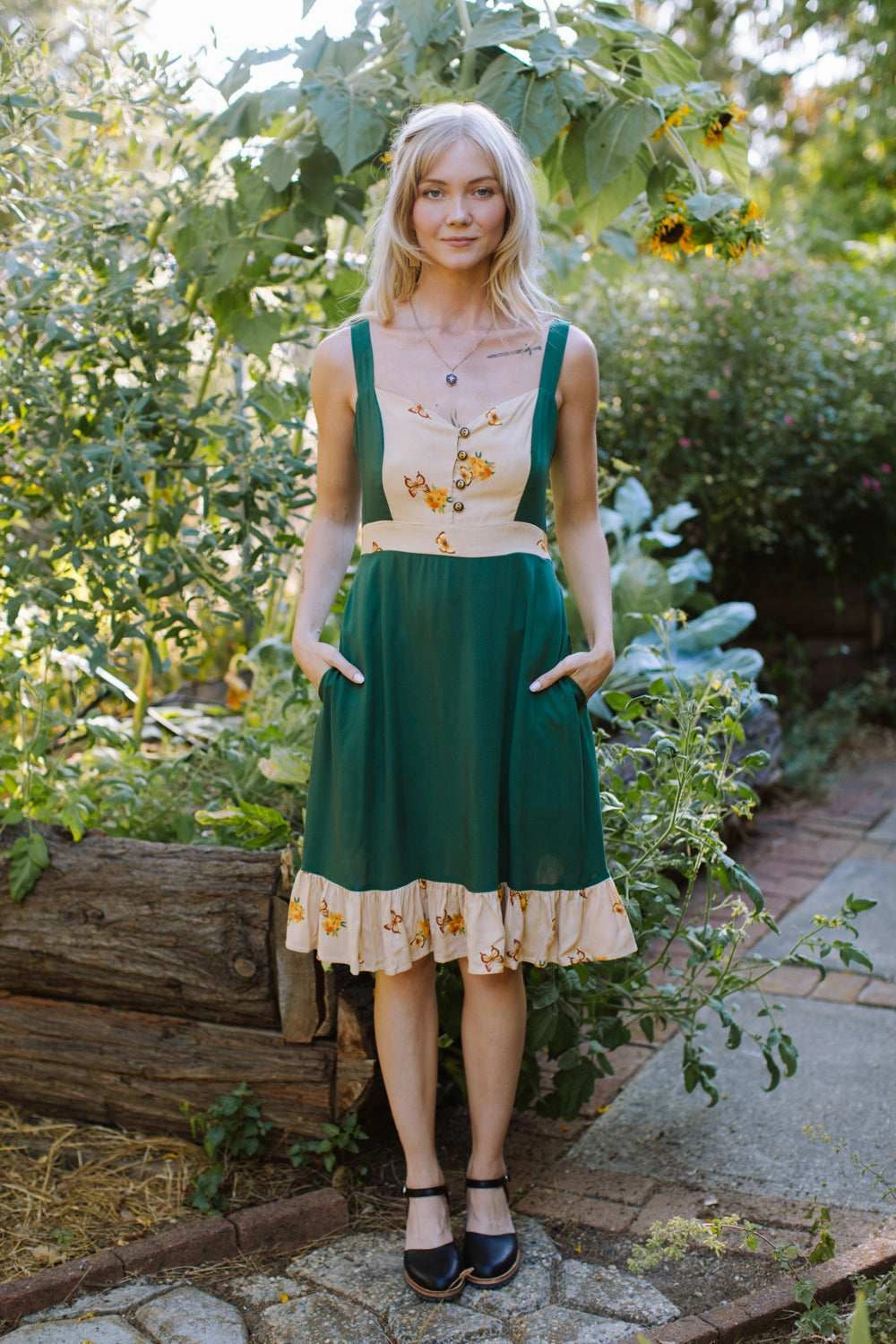 Mood Booster Gemma Dress in Green Butterfly
