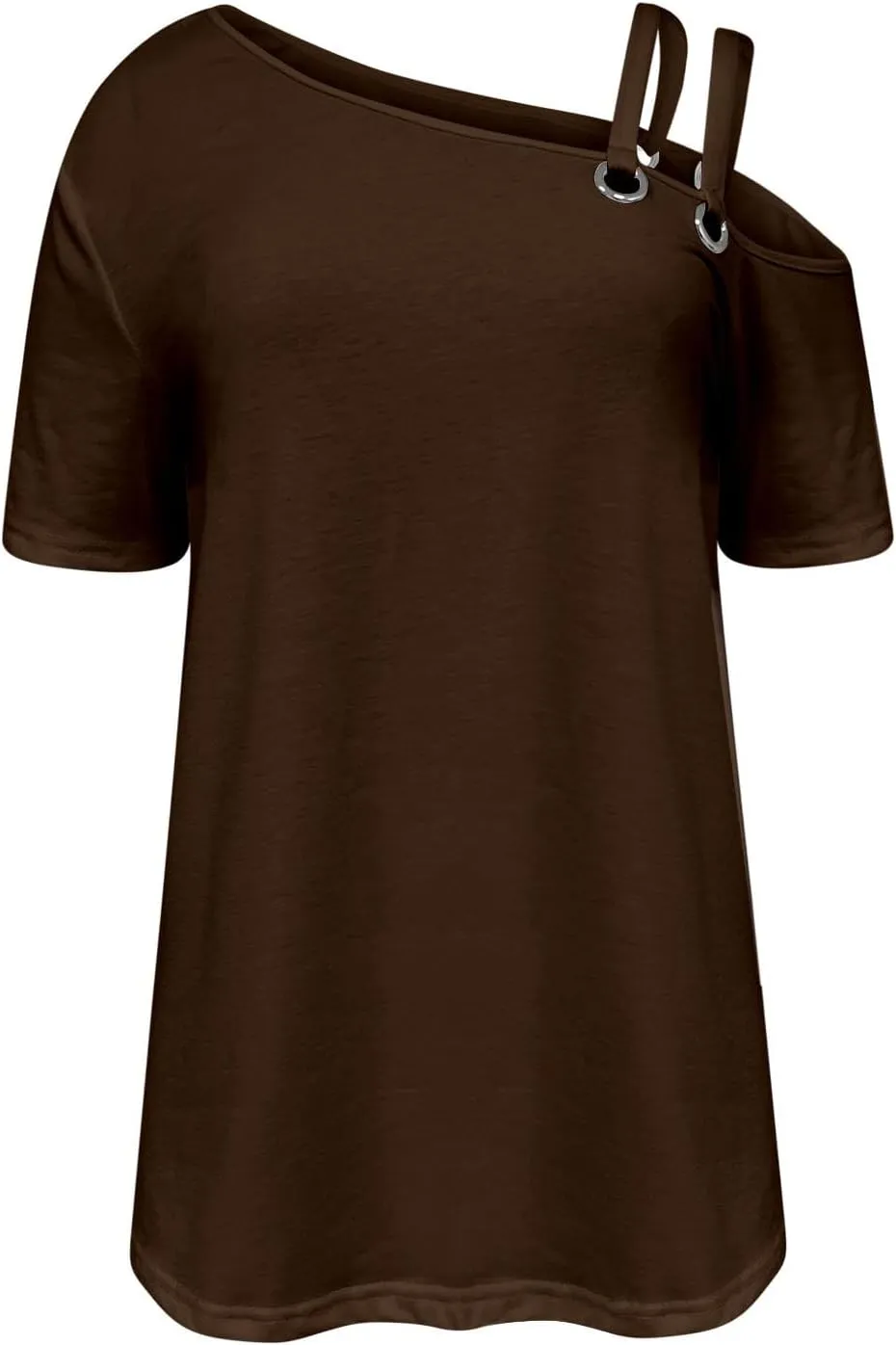Generic 2024 Criss-Cross One Shoulder Tops Womens Sexy Cold Shoulder Shirts Casual Short Sleeve Tees Summer Vacation Blouses