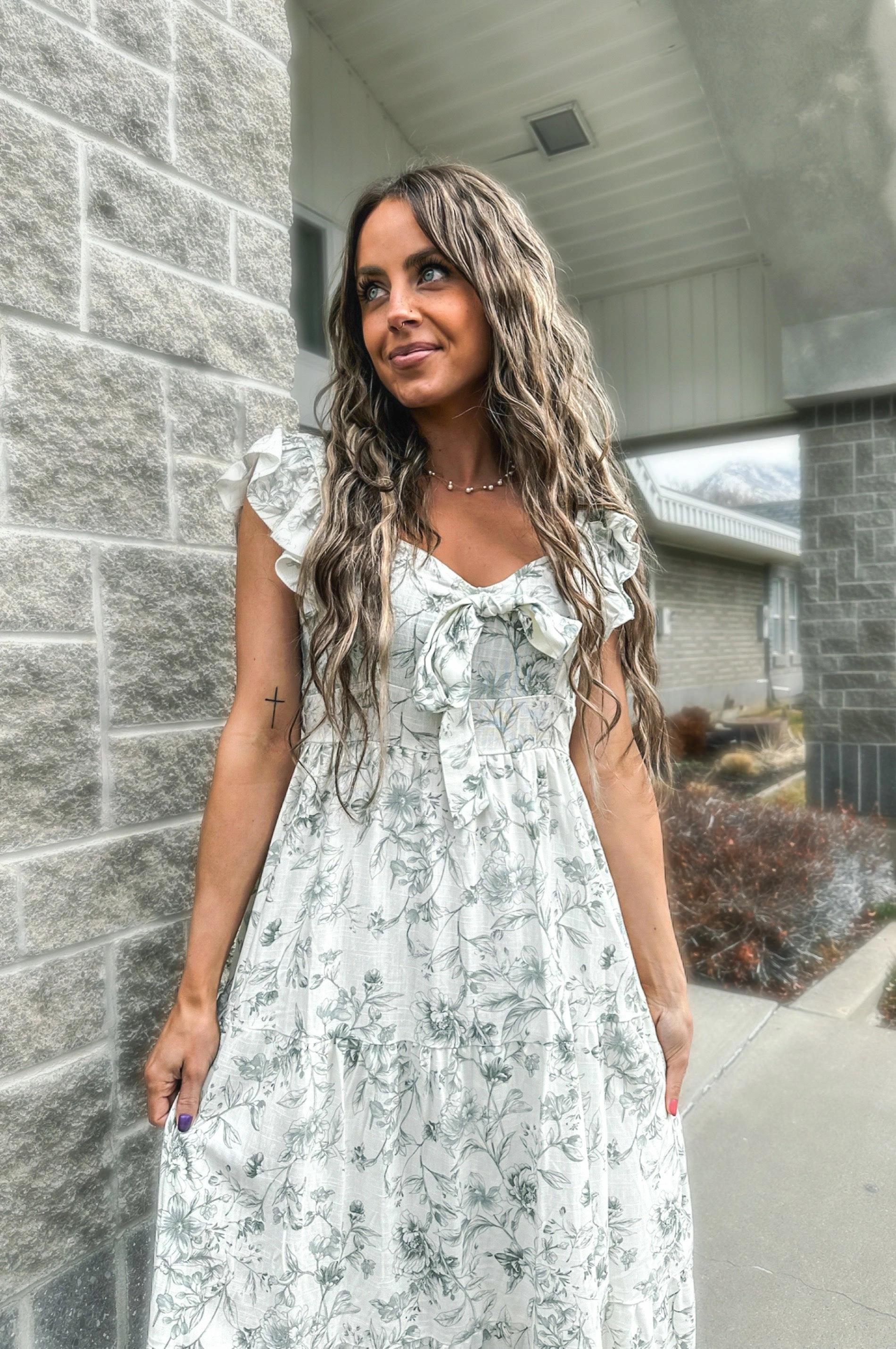 Secret Garden Floral Front Tie Dress Cool Shape Flattering Silhouette Wear