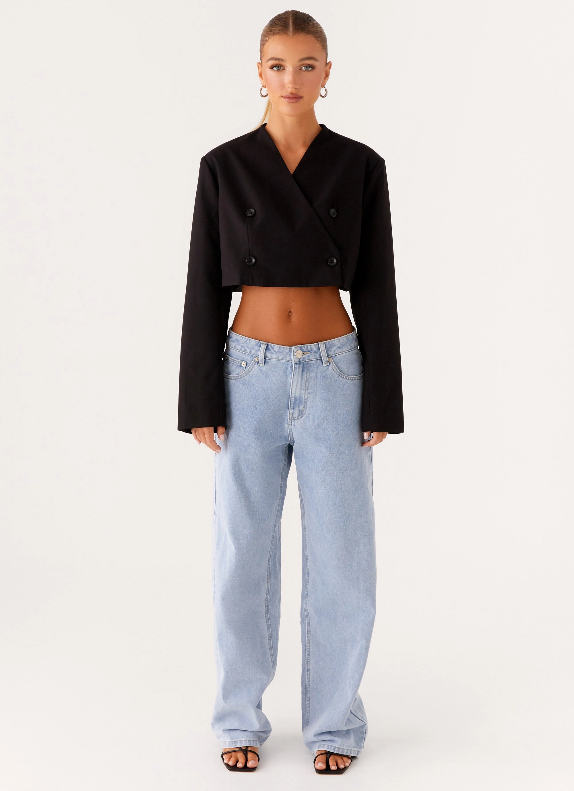 Layered Drape Giana Cropped Blazer - Black