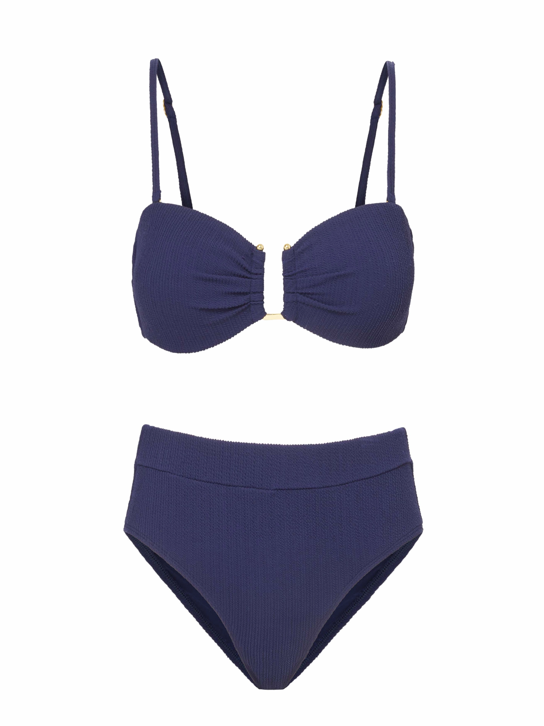 Holiday Ready Beach Ready Gina Top   Hi Waist Hi Leg Bottom in Navy Texture