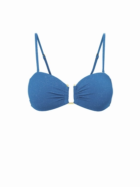 Gina Top In Steel Blue Metallic Pique Swim Fashion