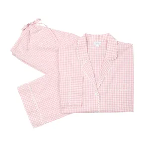 Gingham Cotton Pajamas W/Ric Rac Trim