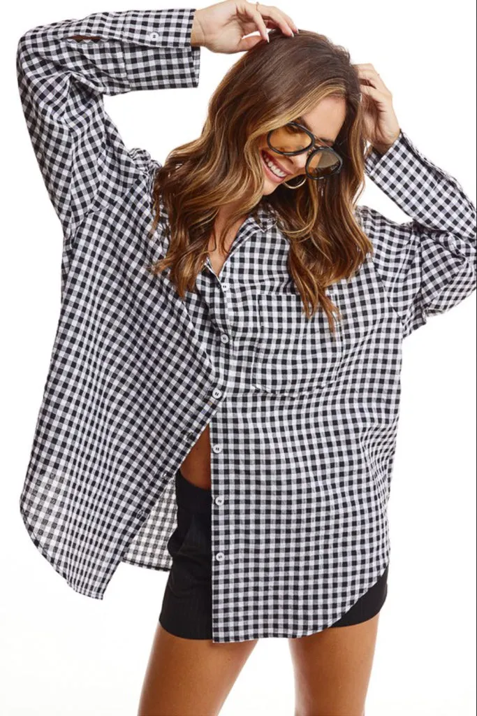 Gingham Oversized Shirt Durable Fiber Blend
