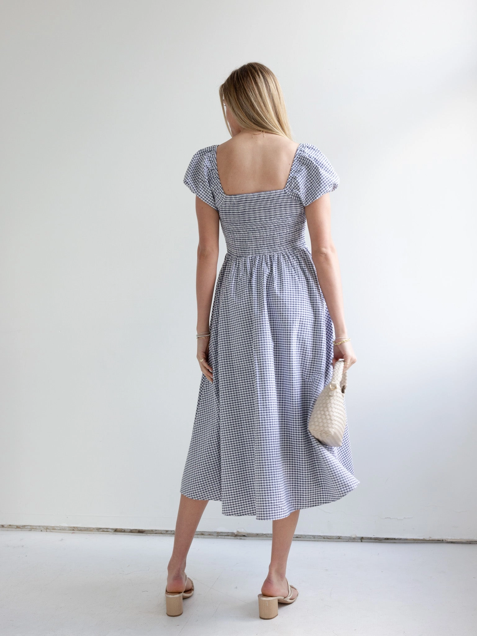 Gingham Sweetheart Dress Versatile Layering Bell-Sleeve