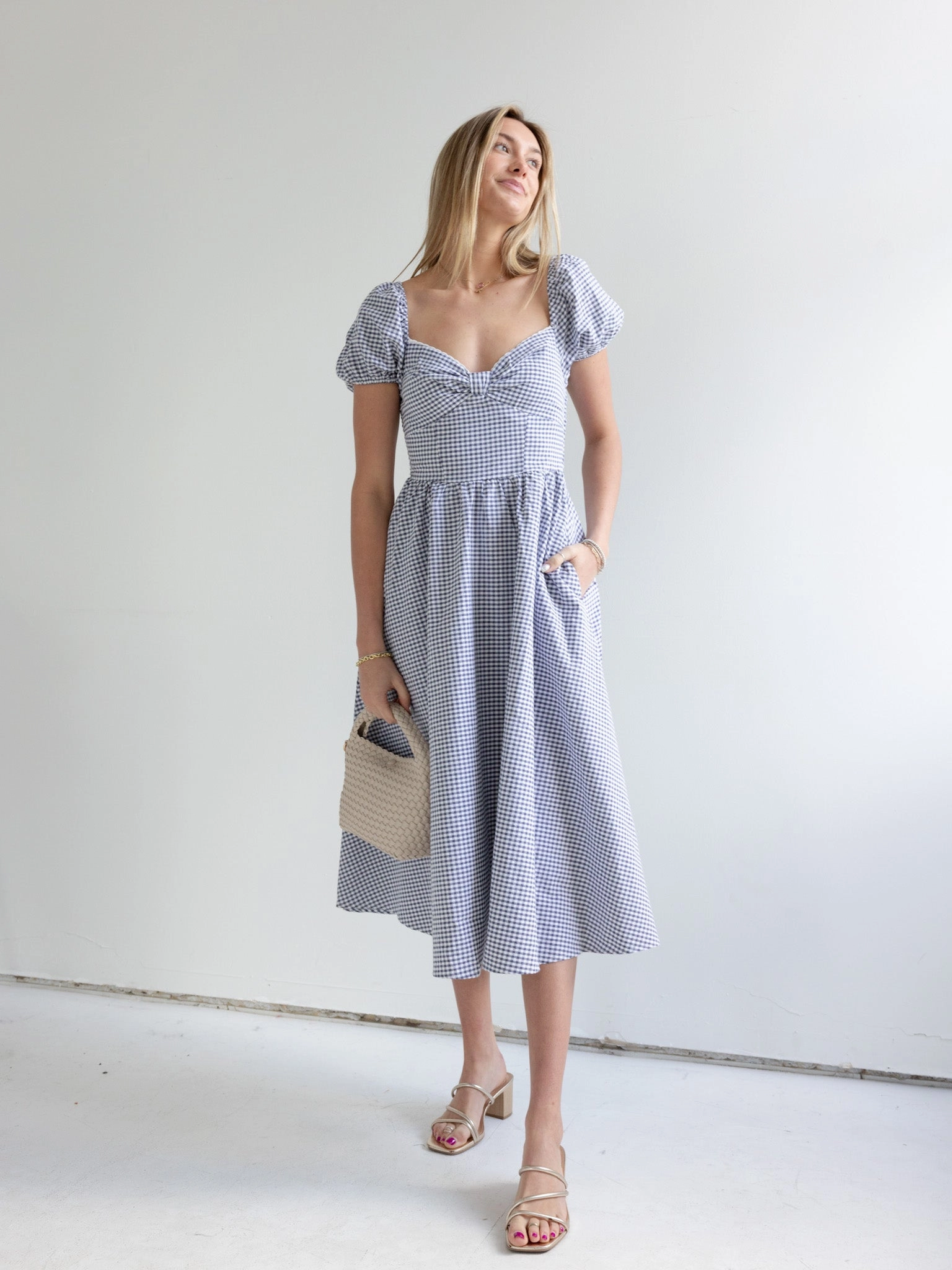 Soft Shine Form Fit Gingham Sweetheart Dress