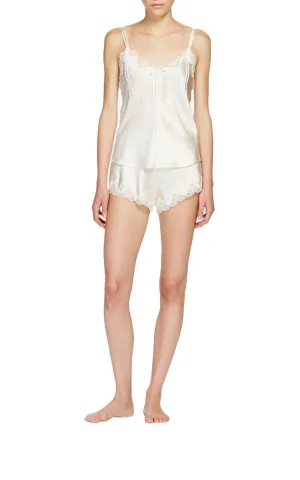Ginia 100% Silk French Knickers with Lace in Creme 7001
