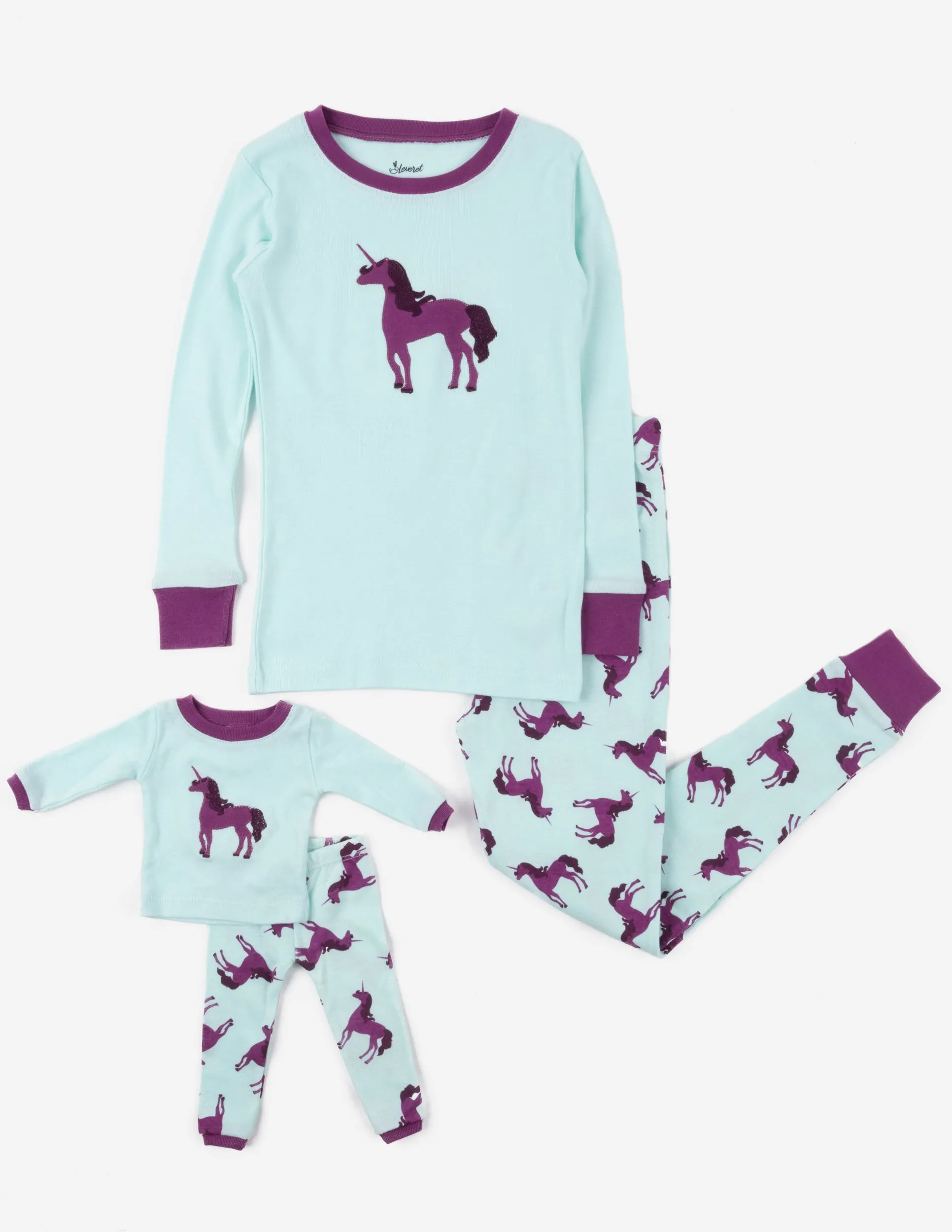Girl and Doll Matching Unicorn Print Pajamas