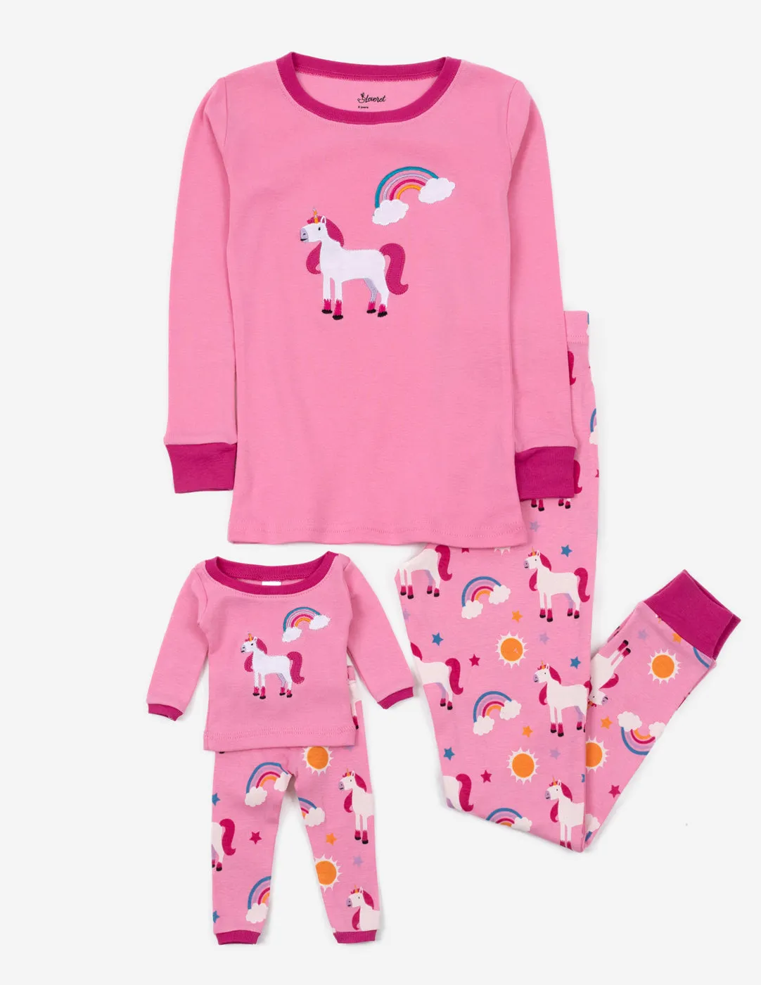 Girl and Doll Matching Unicorn Print Pajamas