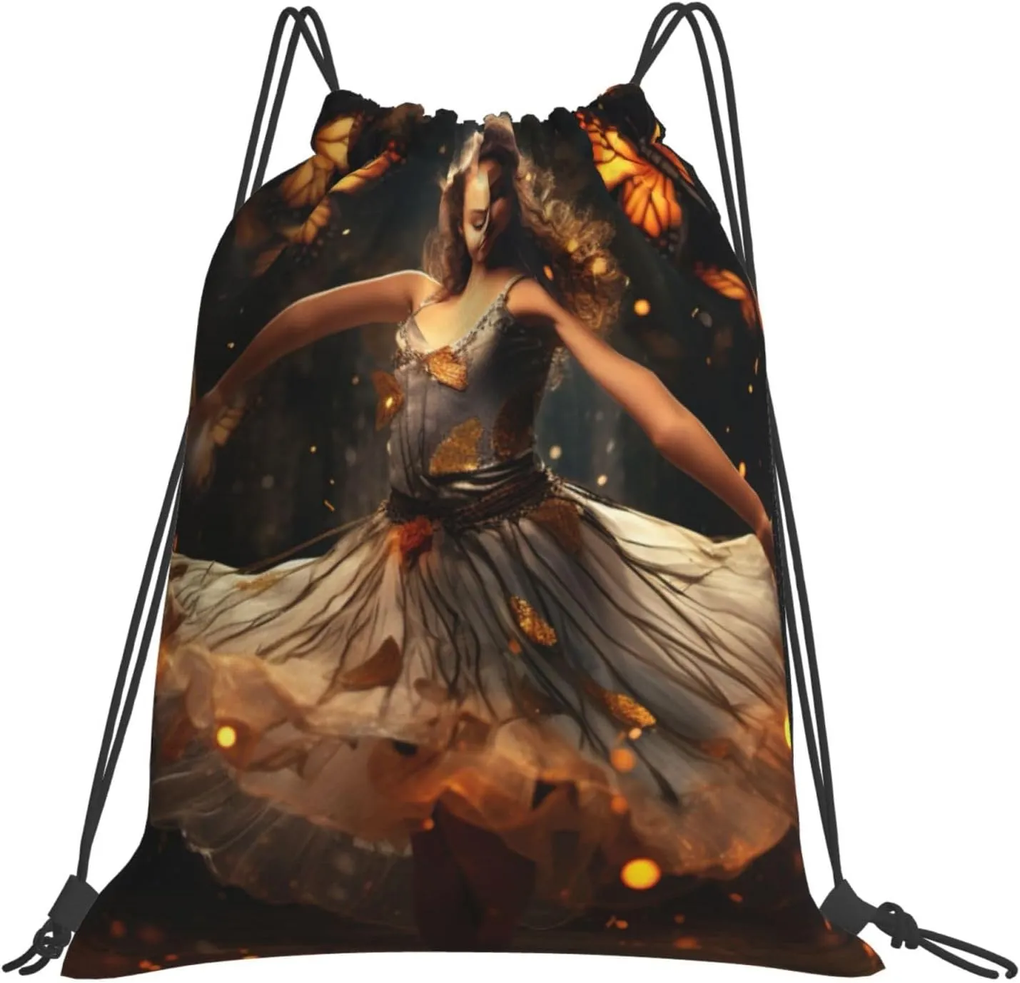 Girl Dance Butterfly print Drawstring Bag Storage Bag, Drawstring Backpack, Casual Drawstring Backpack