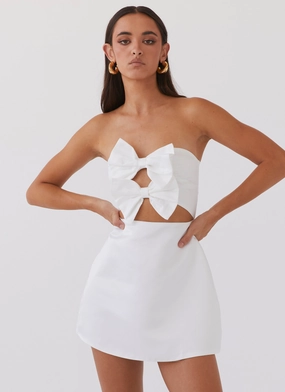 Girl Crush Bow Mini Dress - White Adjustable Hem Smart Comfort