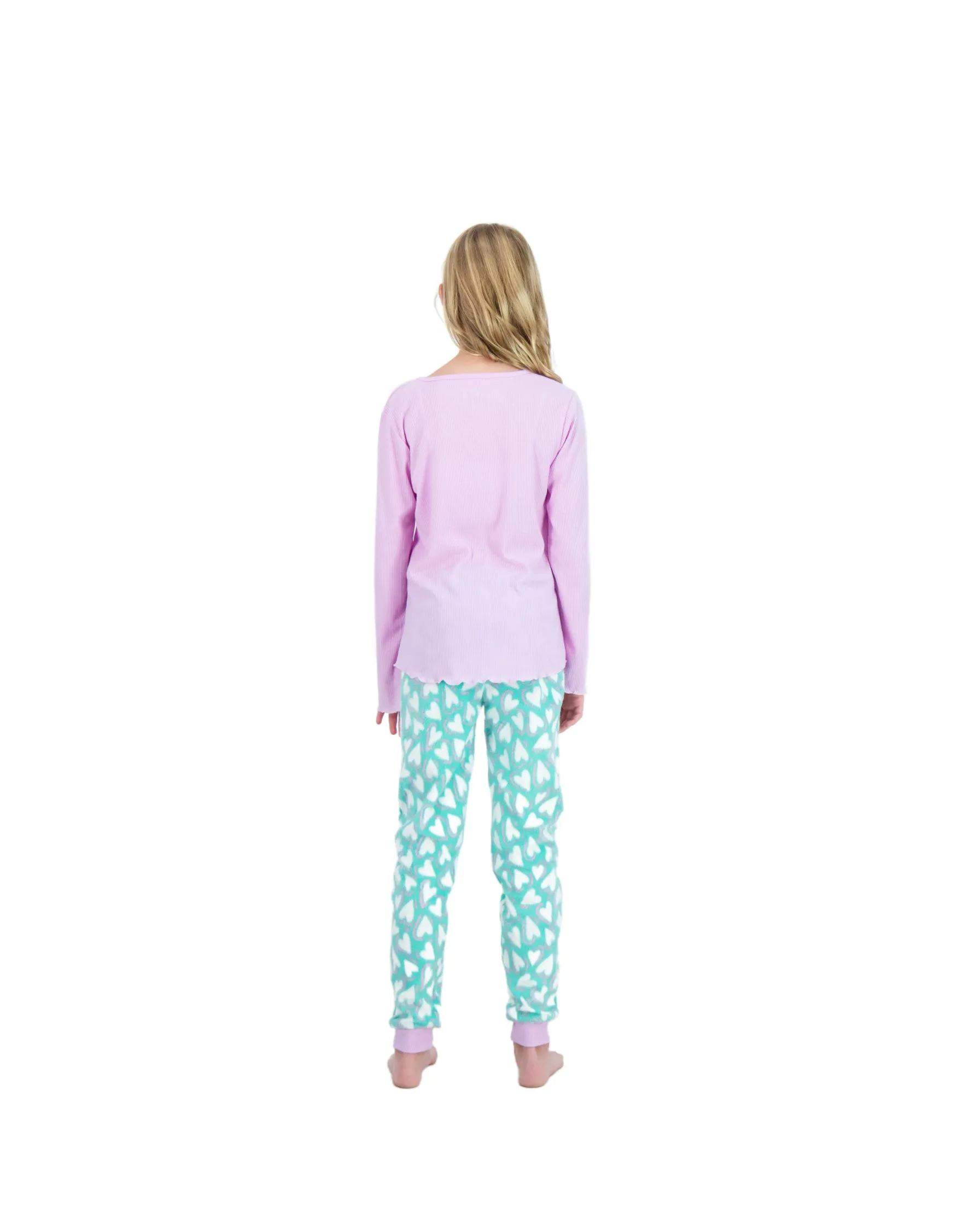 Girls 2-Piece Fleece Pajama Sets- Follow your Heart, Purple & Green Pajama Set for Girls