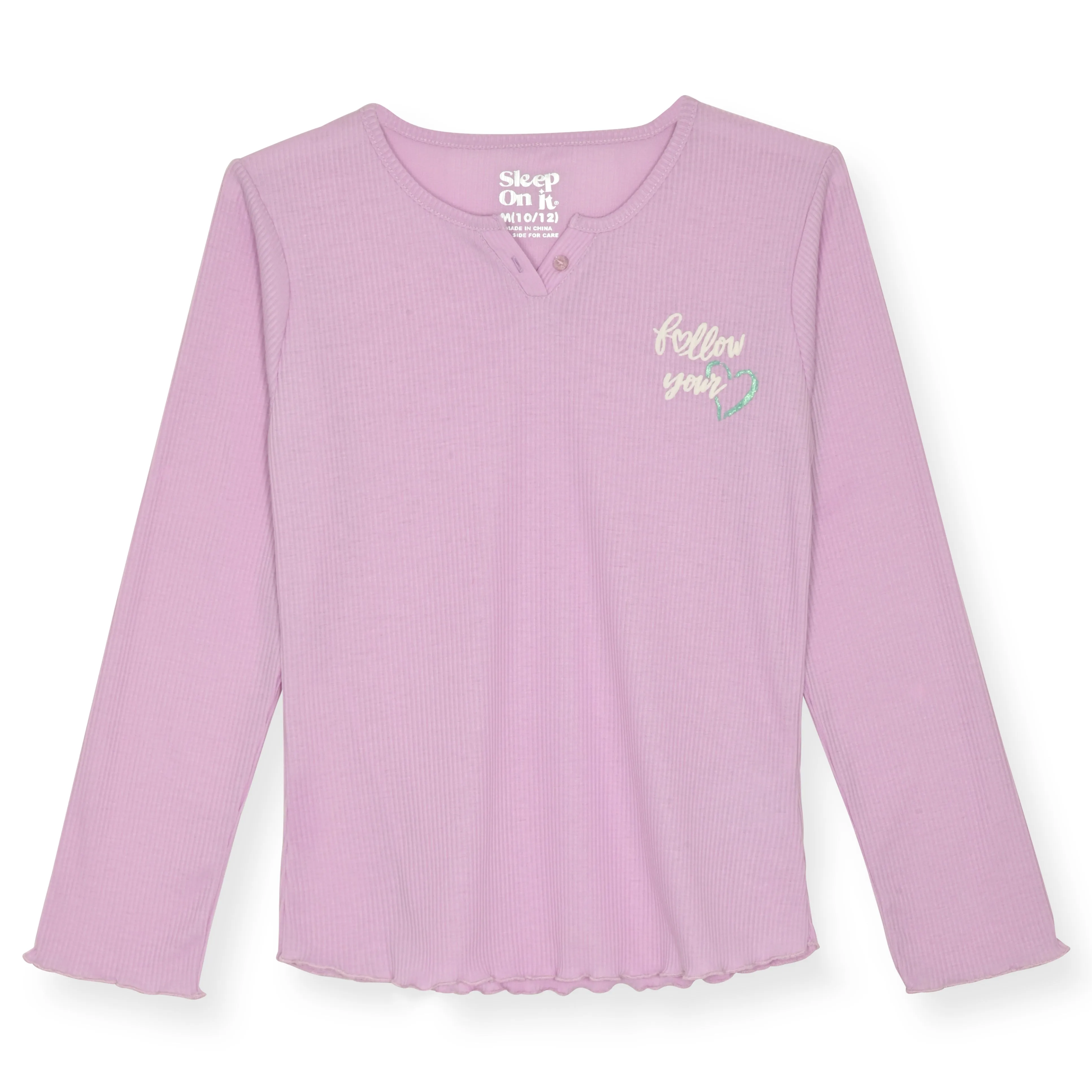 Girls 2-Piece Fleece Pajama Sets- Follow your Heart, Purple & Green Pajama Set for Girls