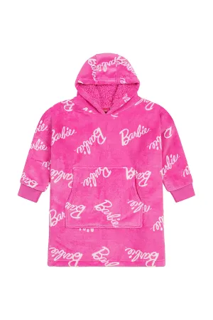 Girls Barbie Pink Oversized Fleece Lined Hoodie Kids